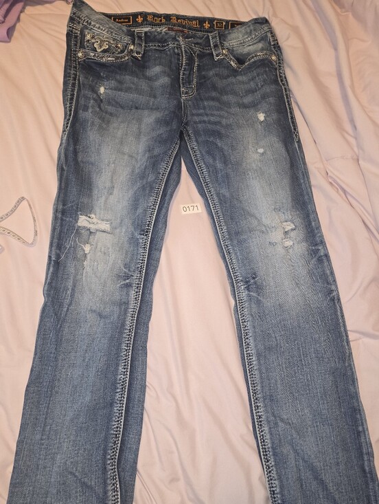 Rock Revival Denim - Rock Revival Women's  Distressed  Jeans Sz 32 Bling Pocket